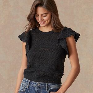 NWT Black Crochet Ruffle Sleeve Top